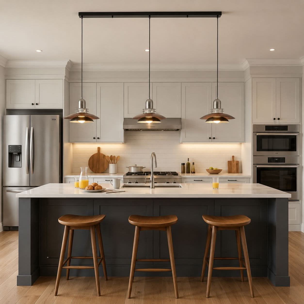3-Light Walnut Iron Pendant Light | Adjustable E27 Ceiling Lamp