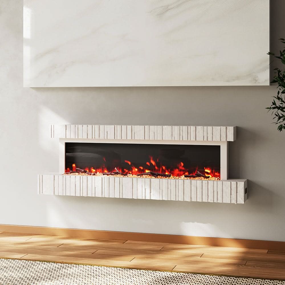 47/59 Inch Wall Mounted Electric Fireplace with Faux Stone Mantel, WiFi, Remote & LED Flames
