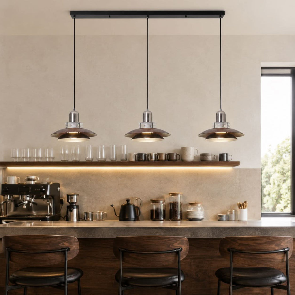 3-Light Walnut Iron Pendant Light | Adjustable E27 Ceiling Lamp