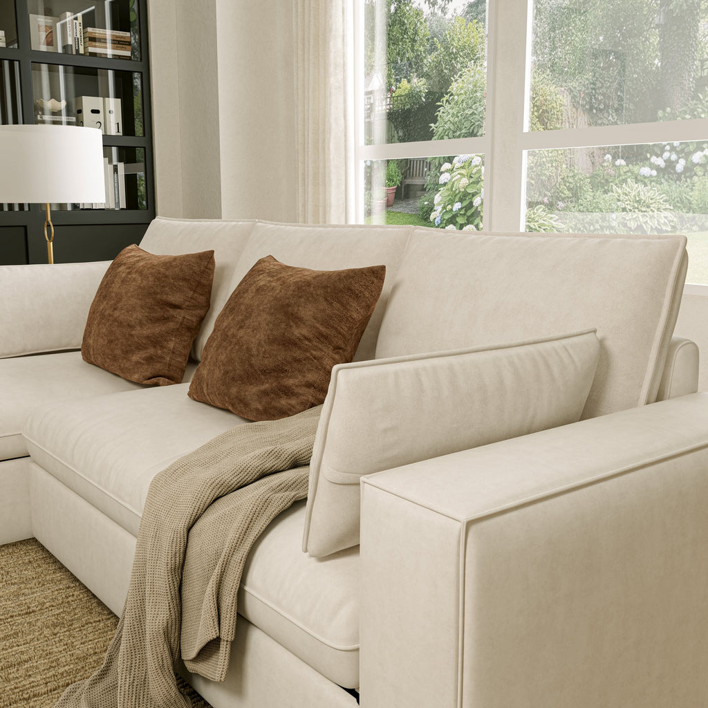 Cottonfy Creamy Tofu Block Pullout Sofa Bed with Storage