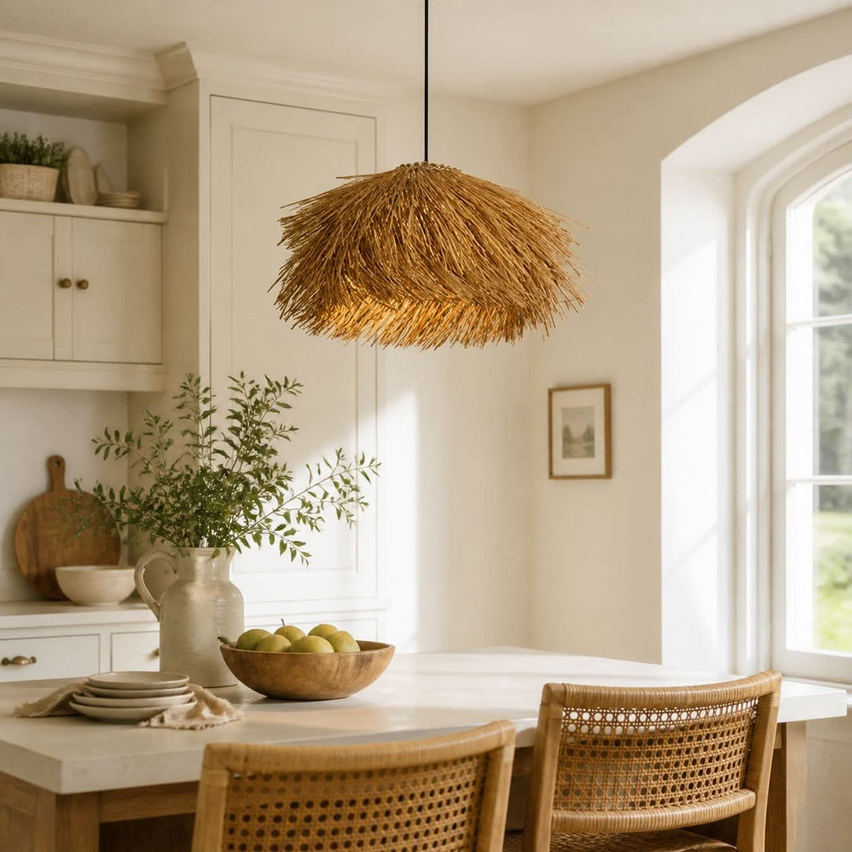 Lightsin Straw Stack Shaped Rattan Woven Pendant Light
