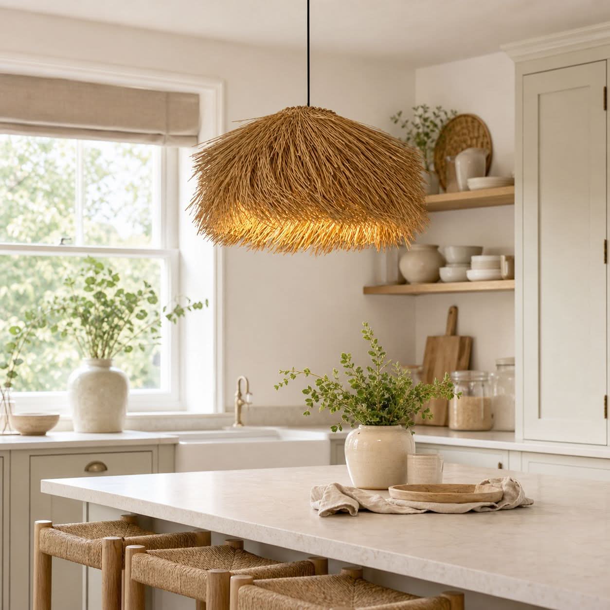 Lightsin Straw Stack Shaped Rattan Woven Pendant Light