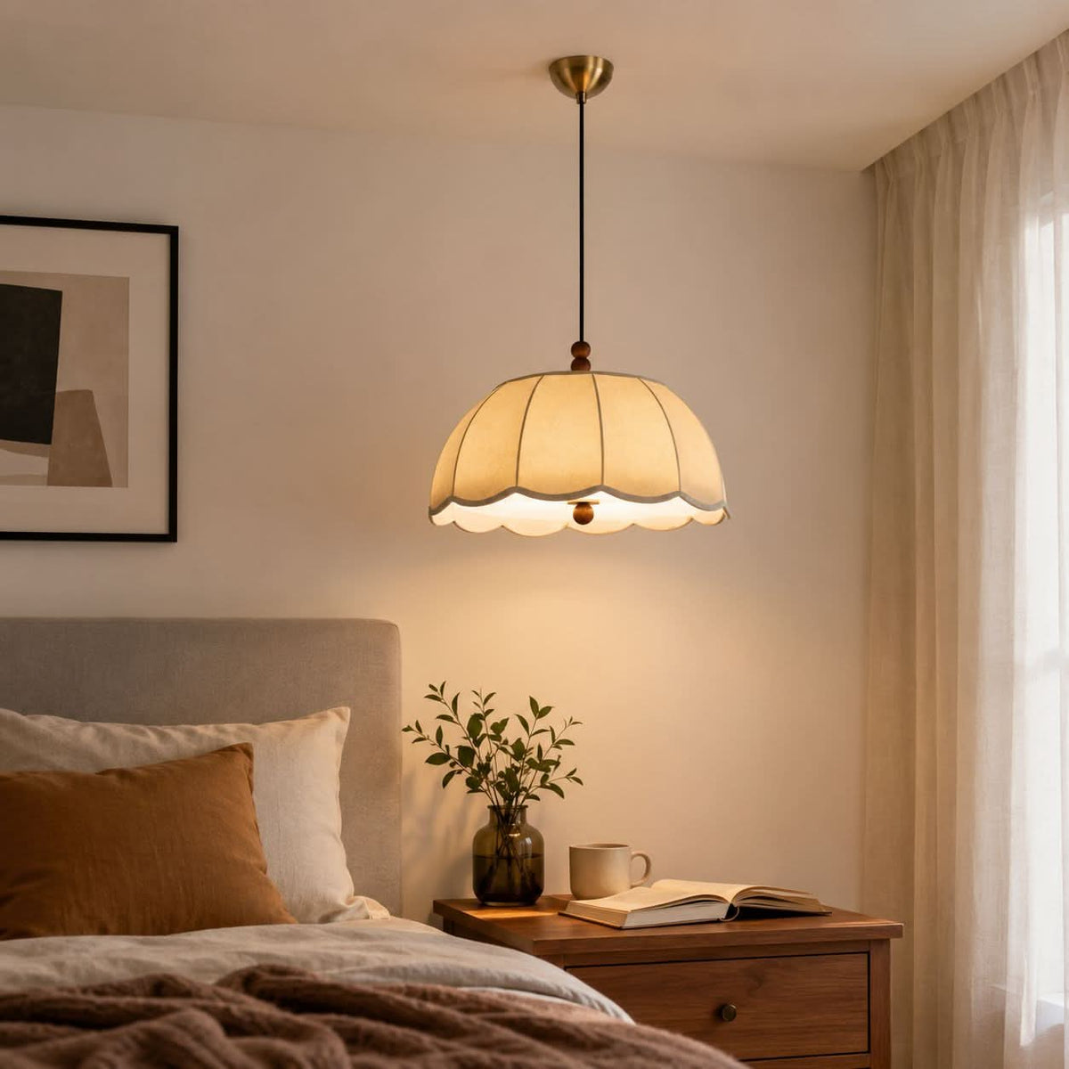 Yellow Fabric Pendant Light | Soft Shade E27 Ceiling Lamp
