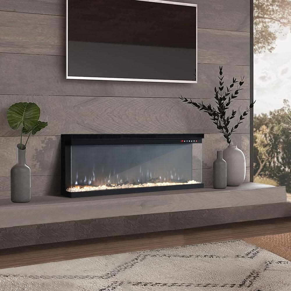 40/50/60/70/80/100-Inch 3-Sided Freestanding Electric Fireplace 12 Flame Colours and 5 Brightness Modes