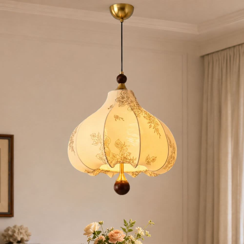 Yellow Floral Fabric Pendant Light | Adjustable E27 Ceiling Lamp