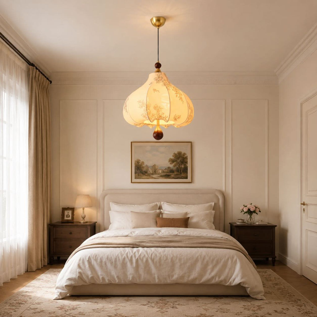 Yellow Floral Fabric Pendant Light | Adjustable E27 Ceiling Lamp