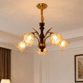 5-Light Vintage Glass Flower Chandelier | Copper E27 Pendant Lamp