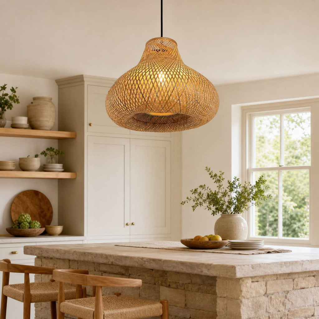 Lightsin Gourd Bamboo Pendant Light – Handwoven Eco-Friendly Ceiling Light for Living Room & Kitchen Decor