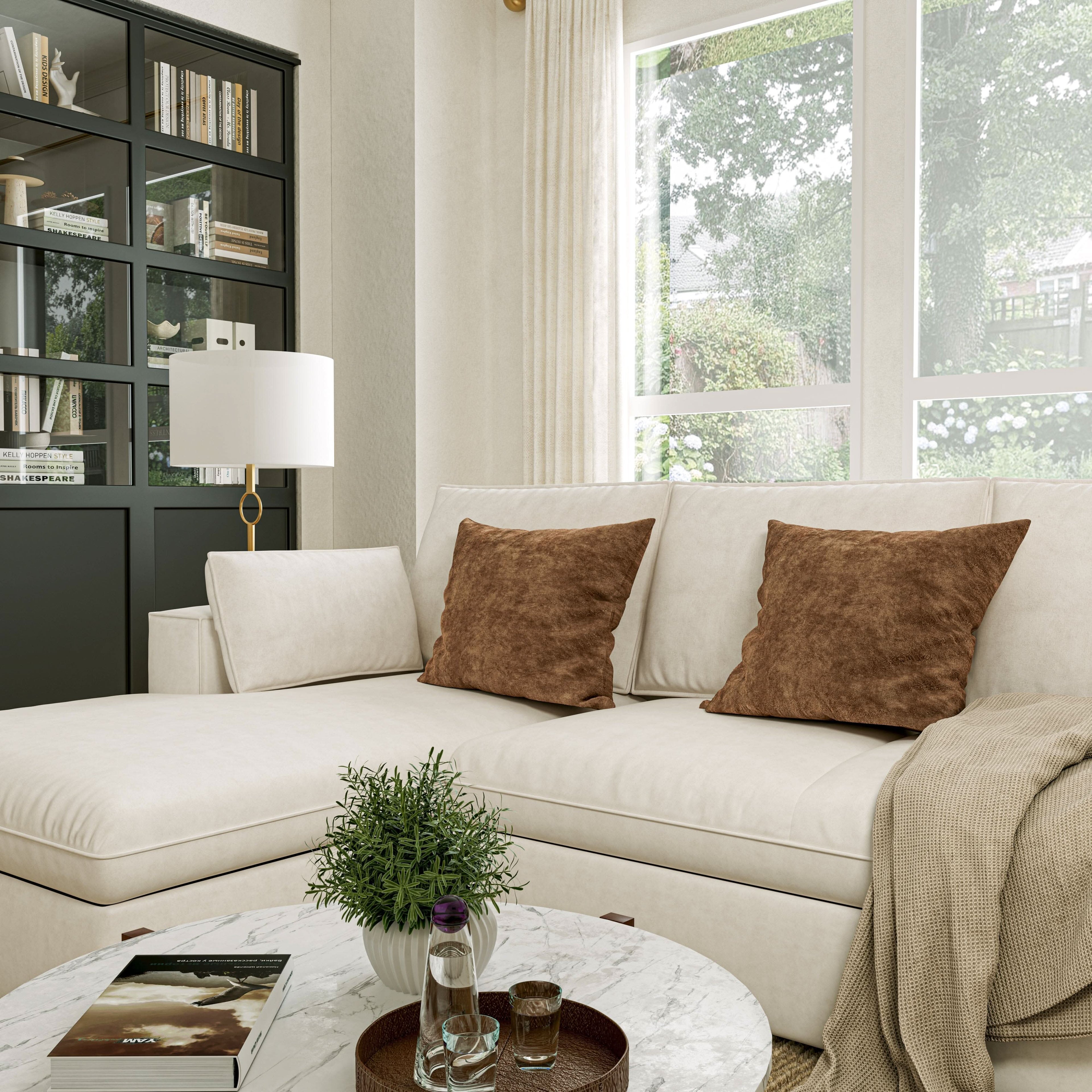 Cottonfy Creamy Tofu Block Pullout Sofa Bed with Storage