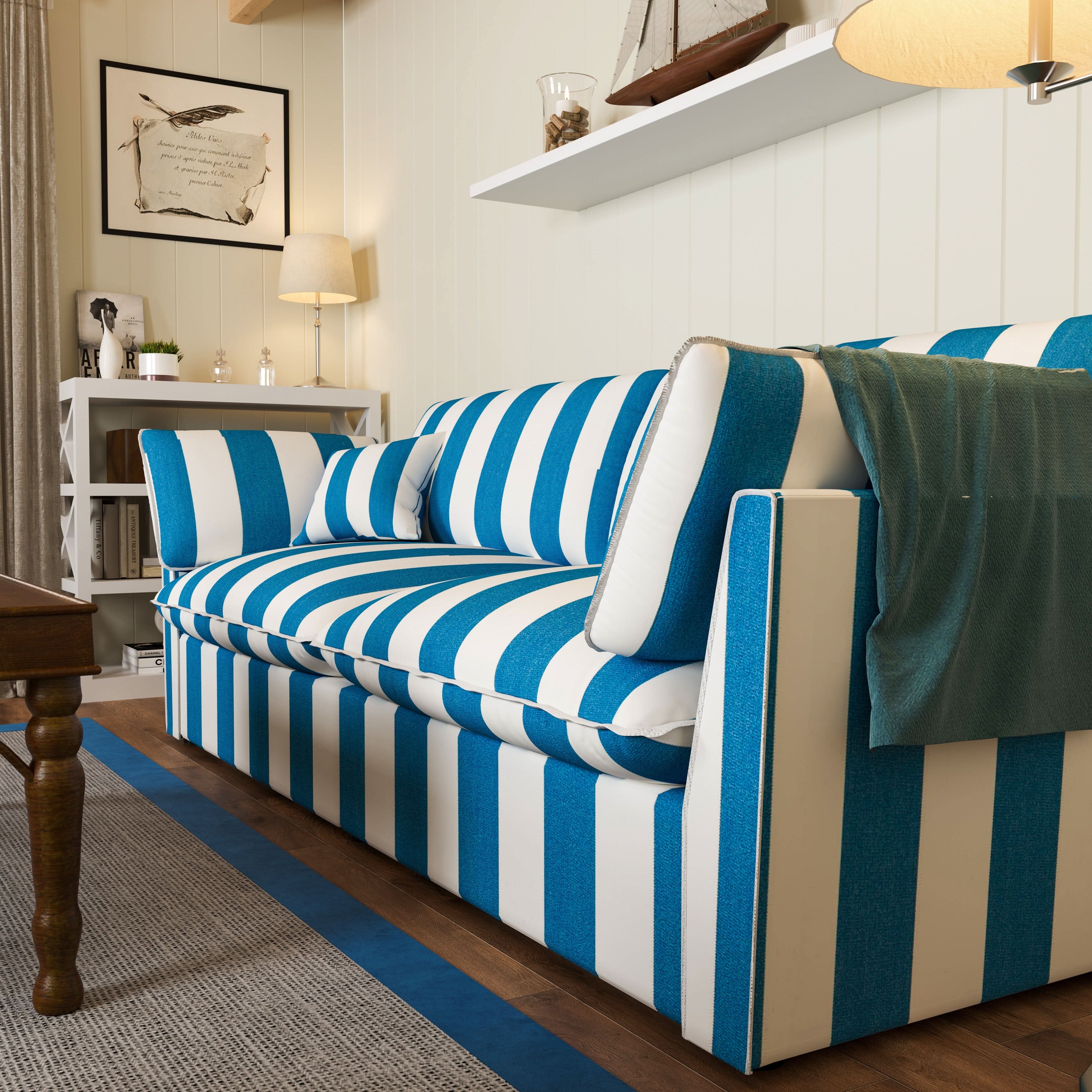 Cottonfy Retro Striped Fabric Handmade Sofa