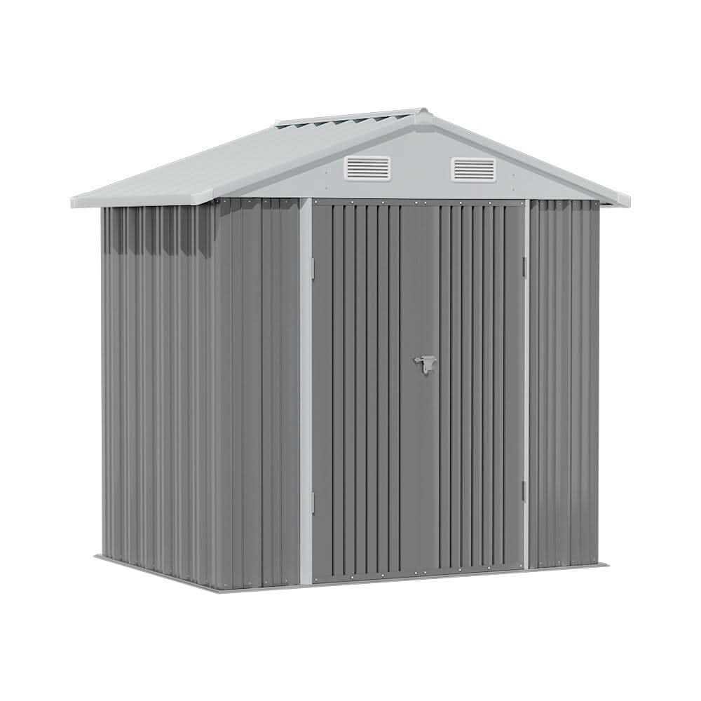 6×8 ft Metal Outdoor Storage Shed with Lockable Double Swing Doors