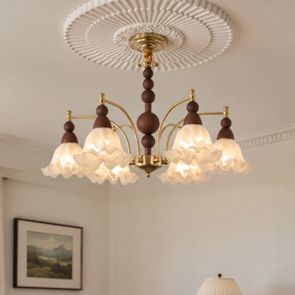 6-Light White Glass Chandelier | Adjustable E27 Ceiling Lamp