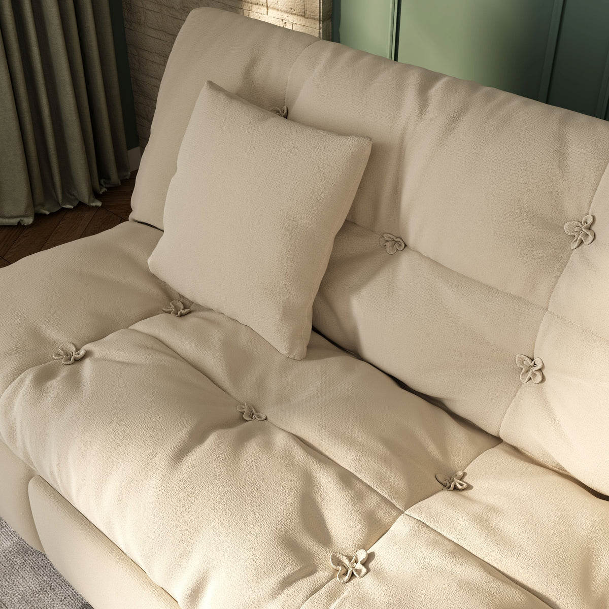 Cottonfy Upgrade Cream Cloud Double Folding Sofa Bed with Storage
