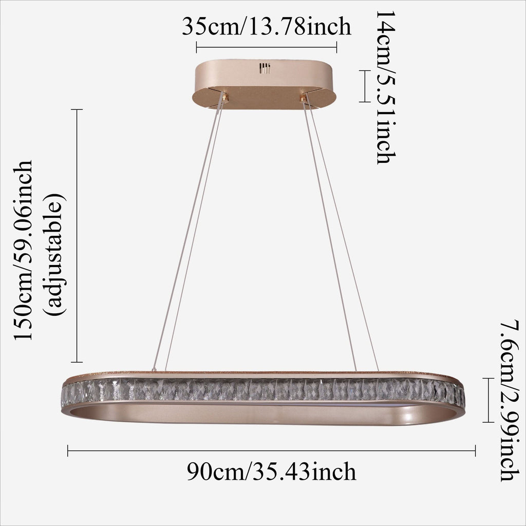 Lightsin Elegant Champagne Gold Oval Pendant Light with Crystal Accents