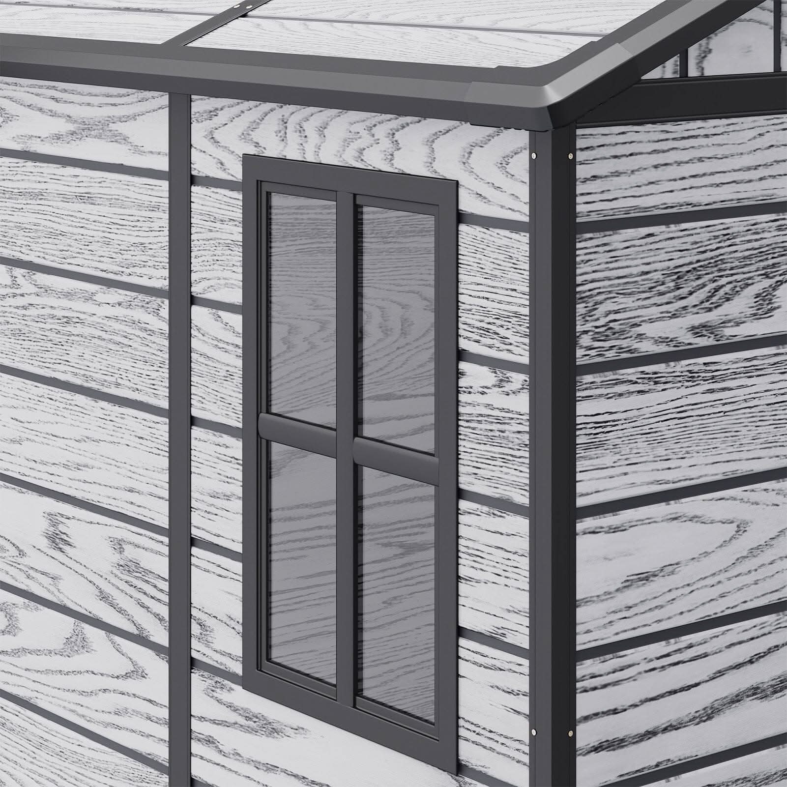 8x4/6x6ft PP Outdoor Apex/Flat Roof Garden Storage Shed with Window and Vent