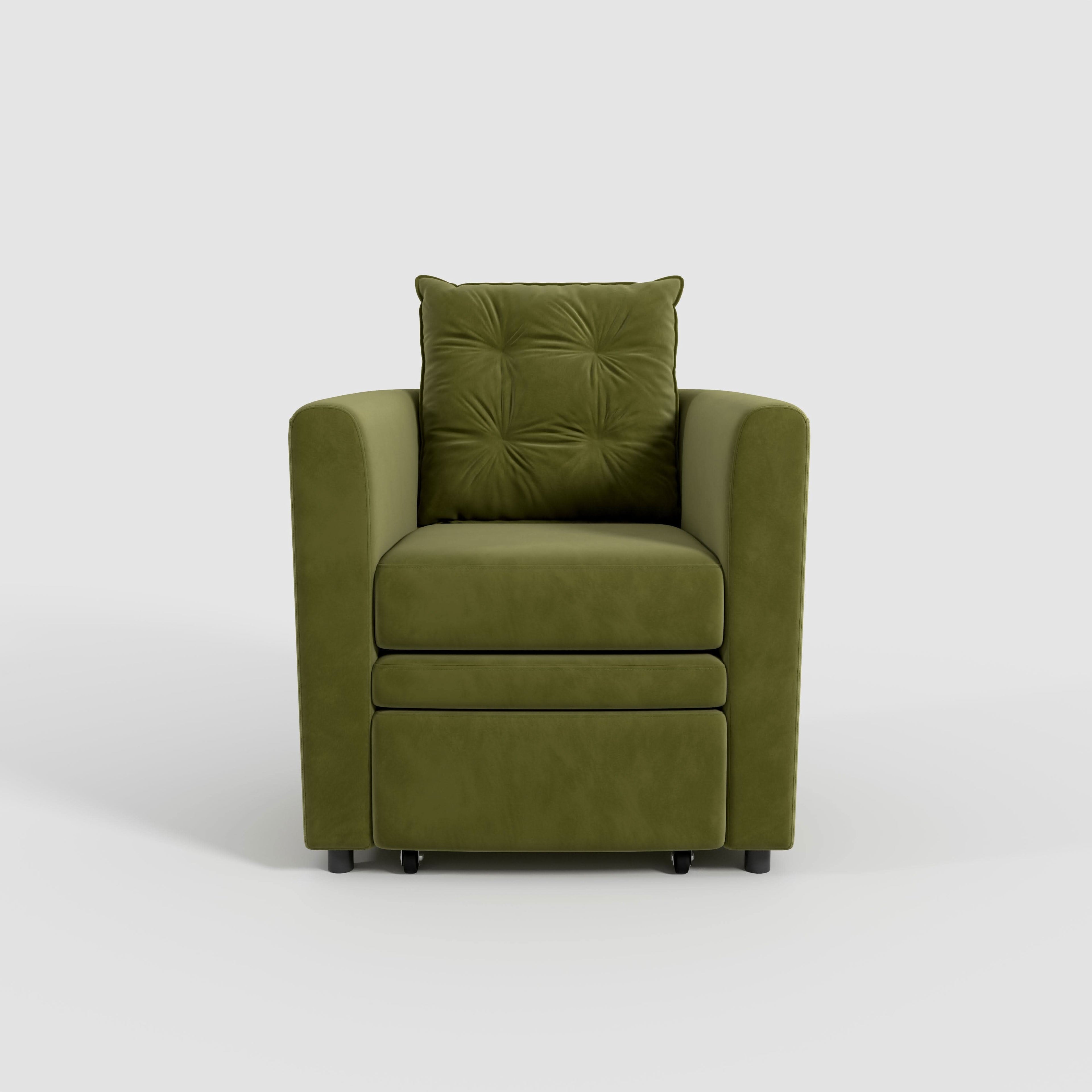 Cottonfy Green Velvet Armchair with Hidden Storage Footstool