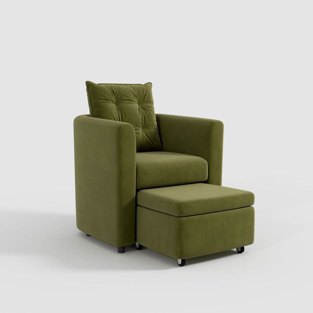 Cottonfy Green Velvet Armchair with Hidden Storage Footstool