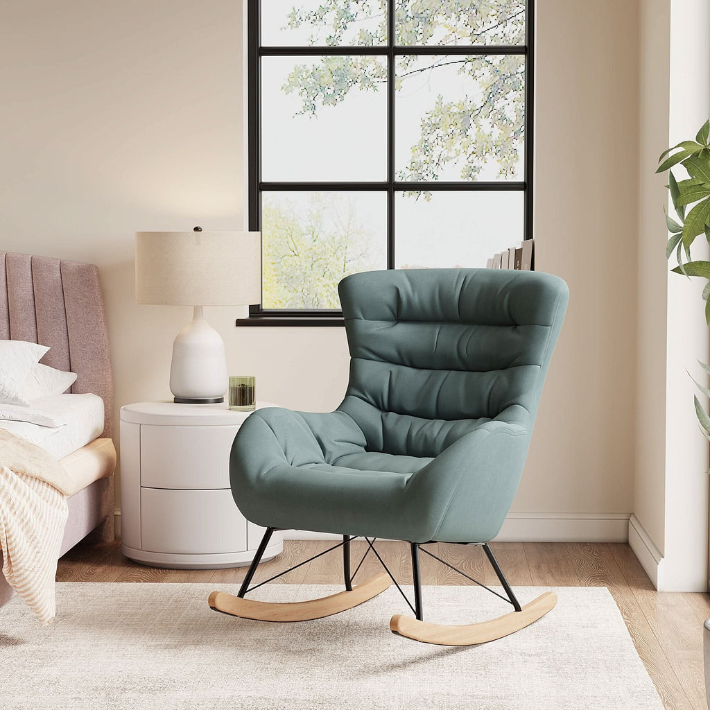 96cm Height Cyan Nordic Wooden Rocking Chair for Living Room Bedroom
