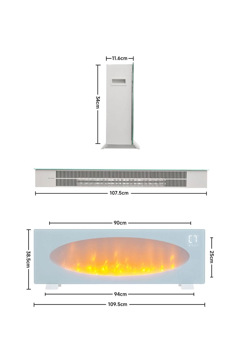 42 Inch Freestanding Electric Fireplace 2000W 7 Vibrant Colours