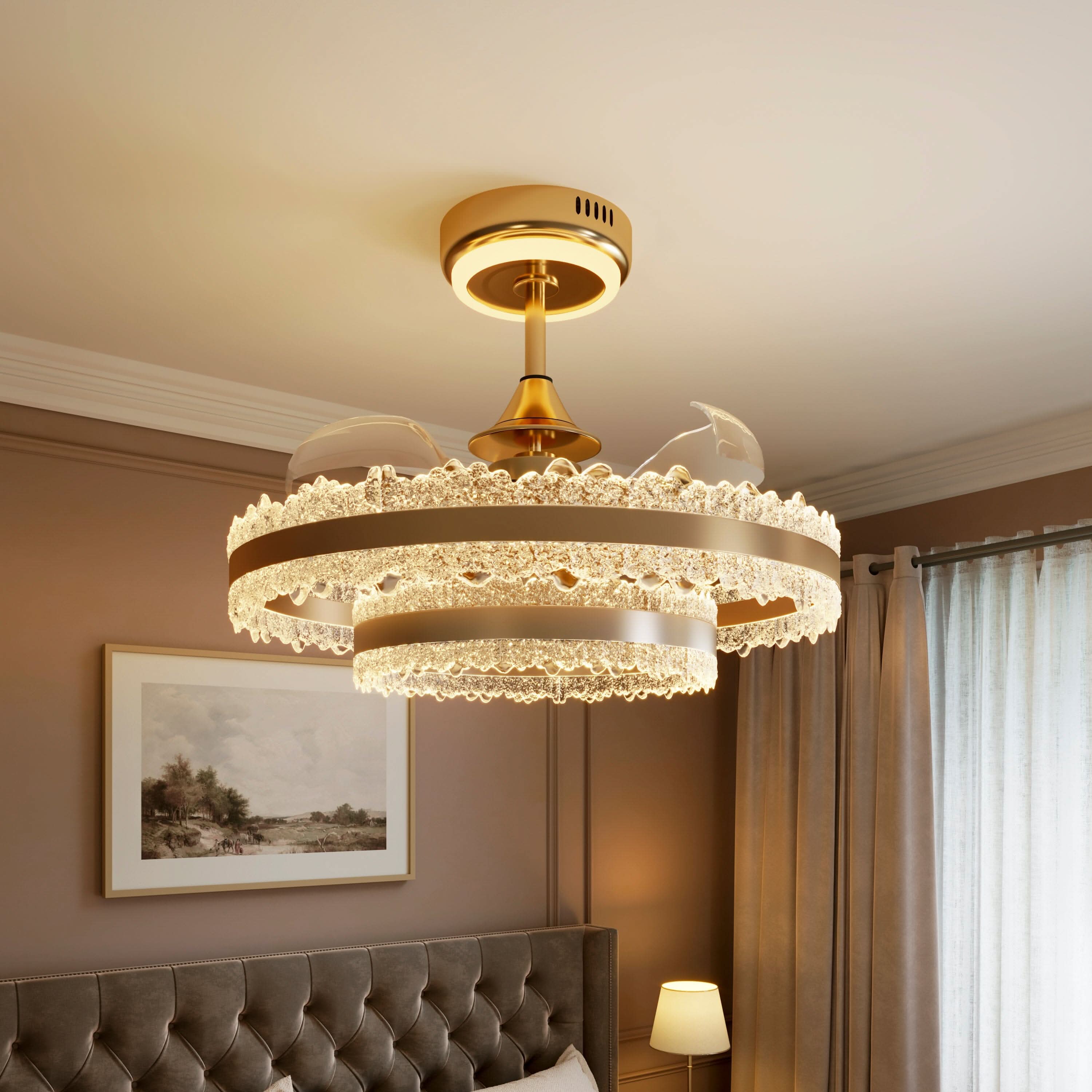 Lightsin Modern Gold Halo Ceiling Fan Light with Remote, 6 Speeds & 3 Colour Temperatures