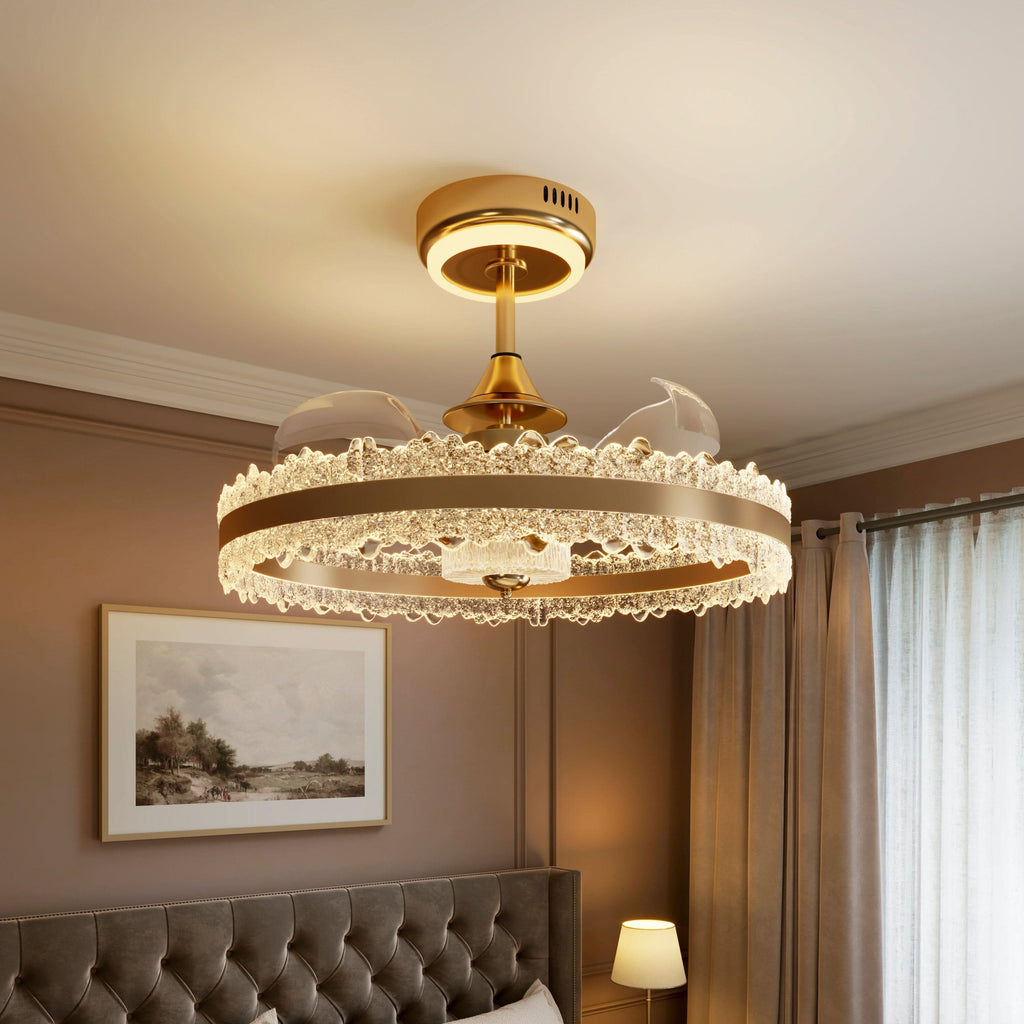 Lightsin Modern Gold Halo Ceiling Fan Light with Remote, 6 Speeds & 3 Colour Temperatures