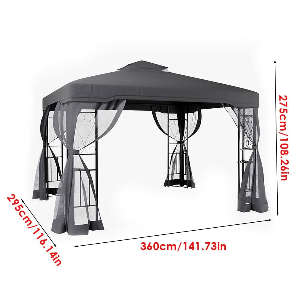 19ft Pergola Premium Iron with Retractable Canopy and Mesh Screens