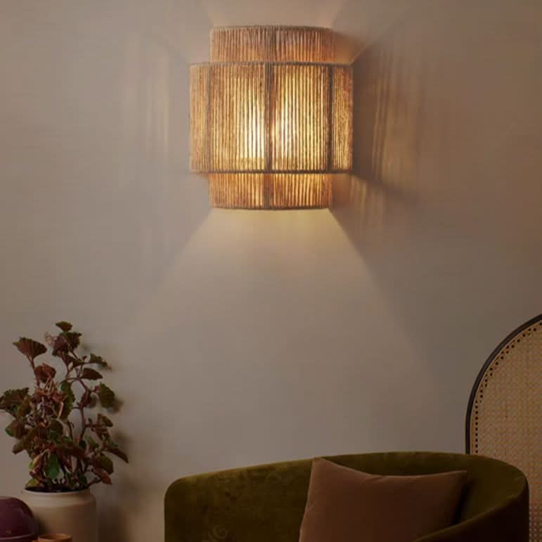 Vintage Hand-Woven Hemp Rope Half Cylinder Wall Lamp