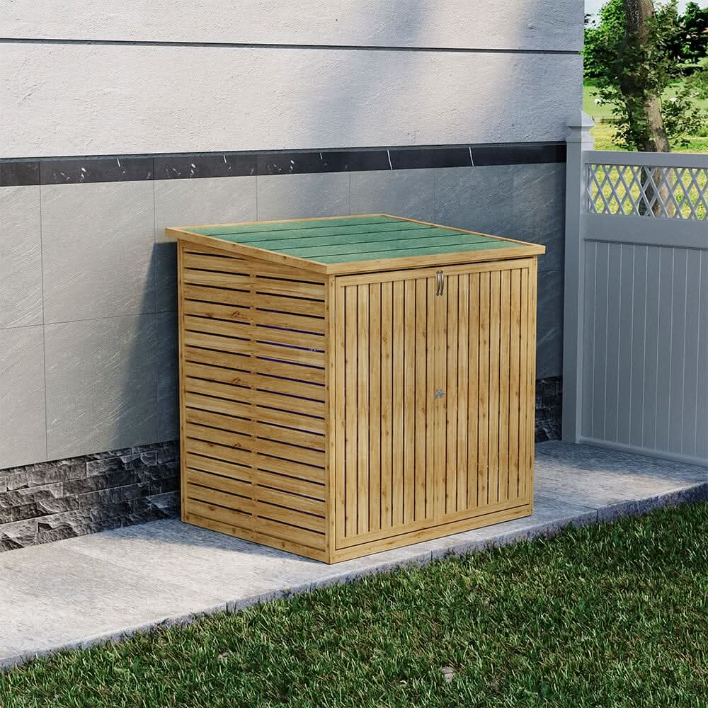 Wooden Bicycle Shed with Asphalt Roof and Steel Locking Door