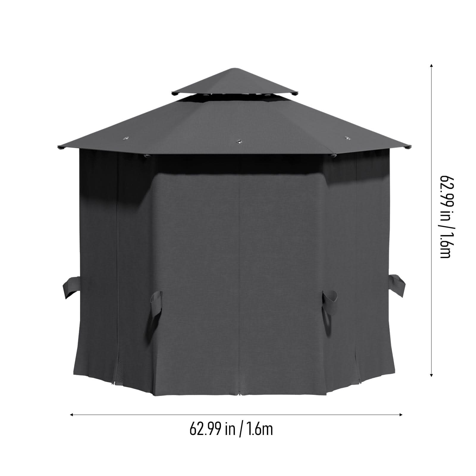 1.6x1.6x1.6m Dark Grey Hexagonal Shade Canopy with Fence
