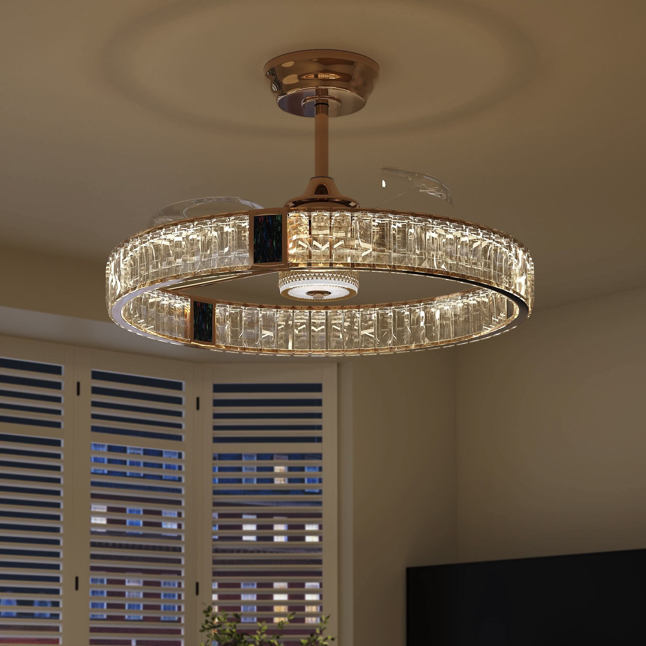 Lightsin 60cm Gold Crystal Ceiling Fan with LED Light, Remote Control & 6 Speeds