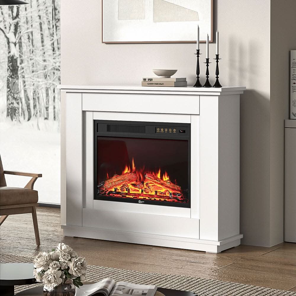 39 Inch Electric Freestanding Fireplaces White Wooden Mantel