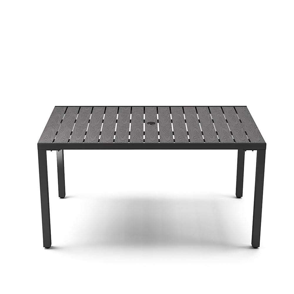 150cm Wood Effect Garden Dining Table with Parasol Hole in Grey