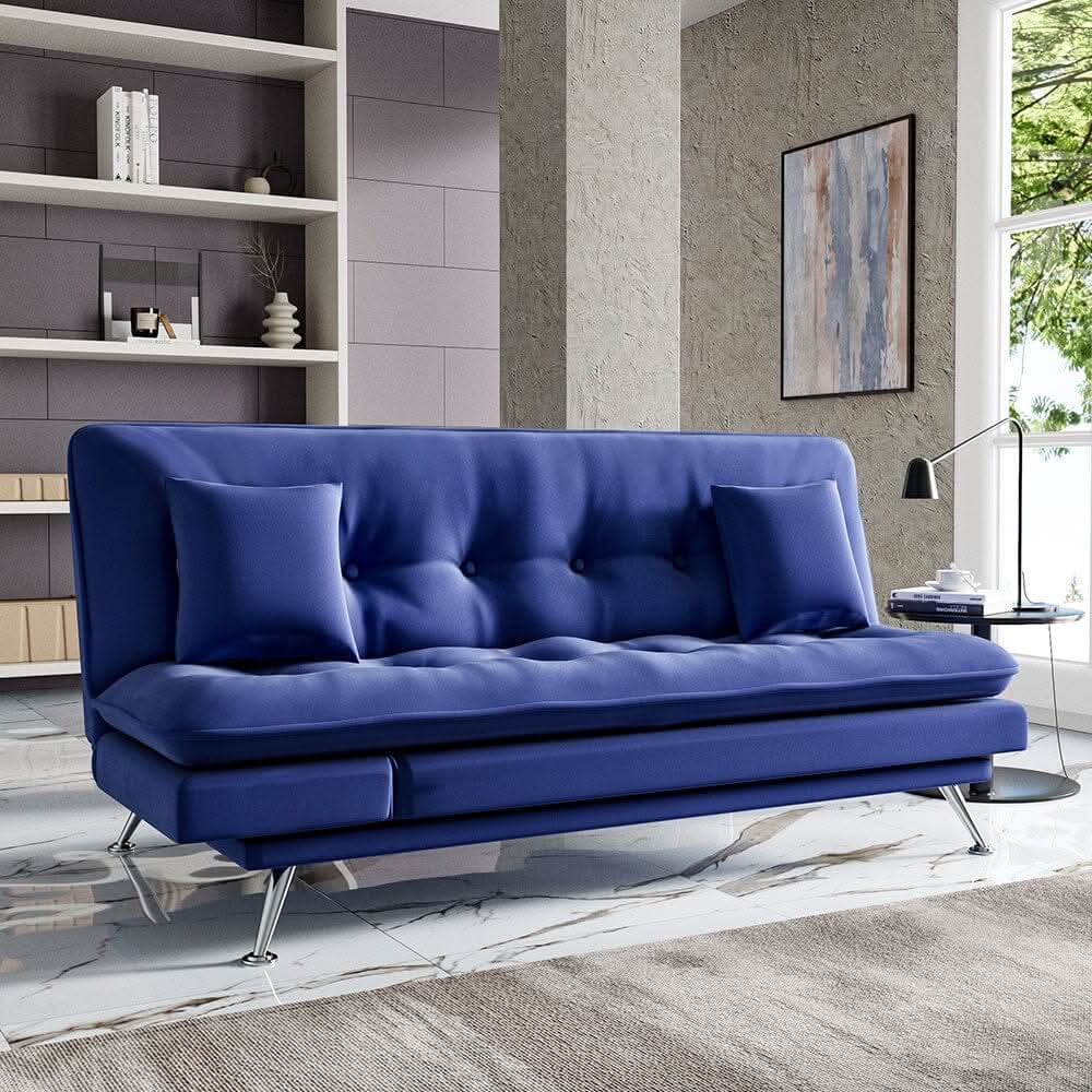 Modern 3-Seater Linen Fabric Sofa Bed with Cushions and 2 Pillows