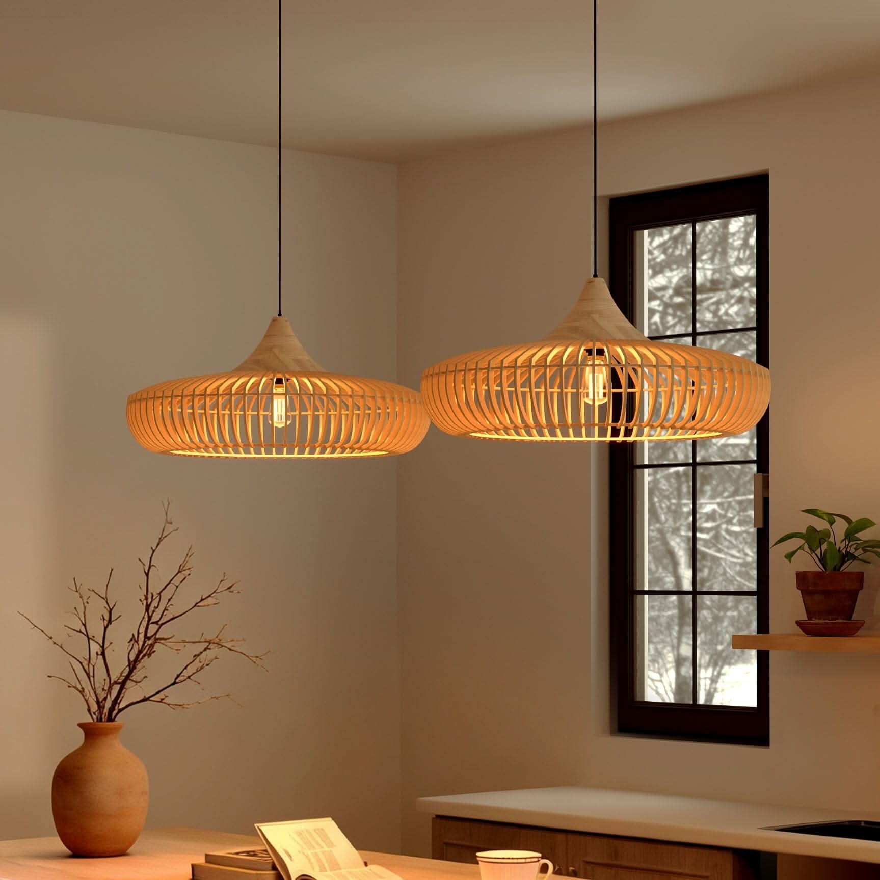 Lightsin Shadome Handcrafted Wooden Kitchen Pendant Light