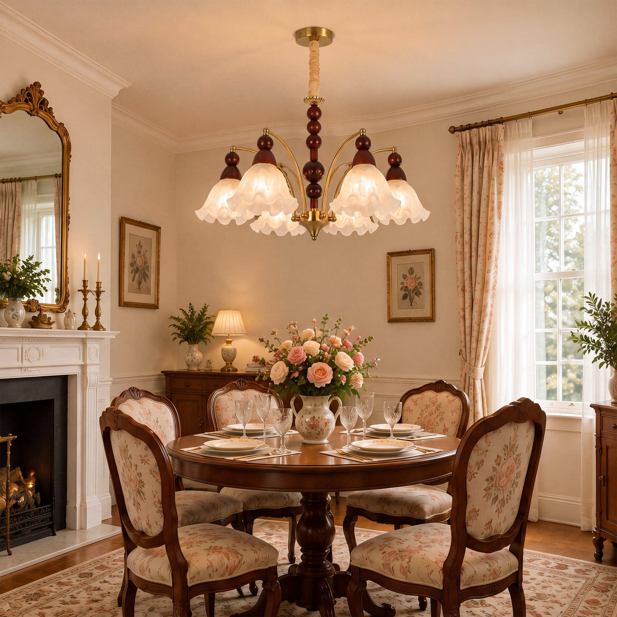 6-Light White Glass Chandelier | Adjustable E27 Ceiling Lamp