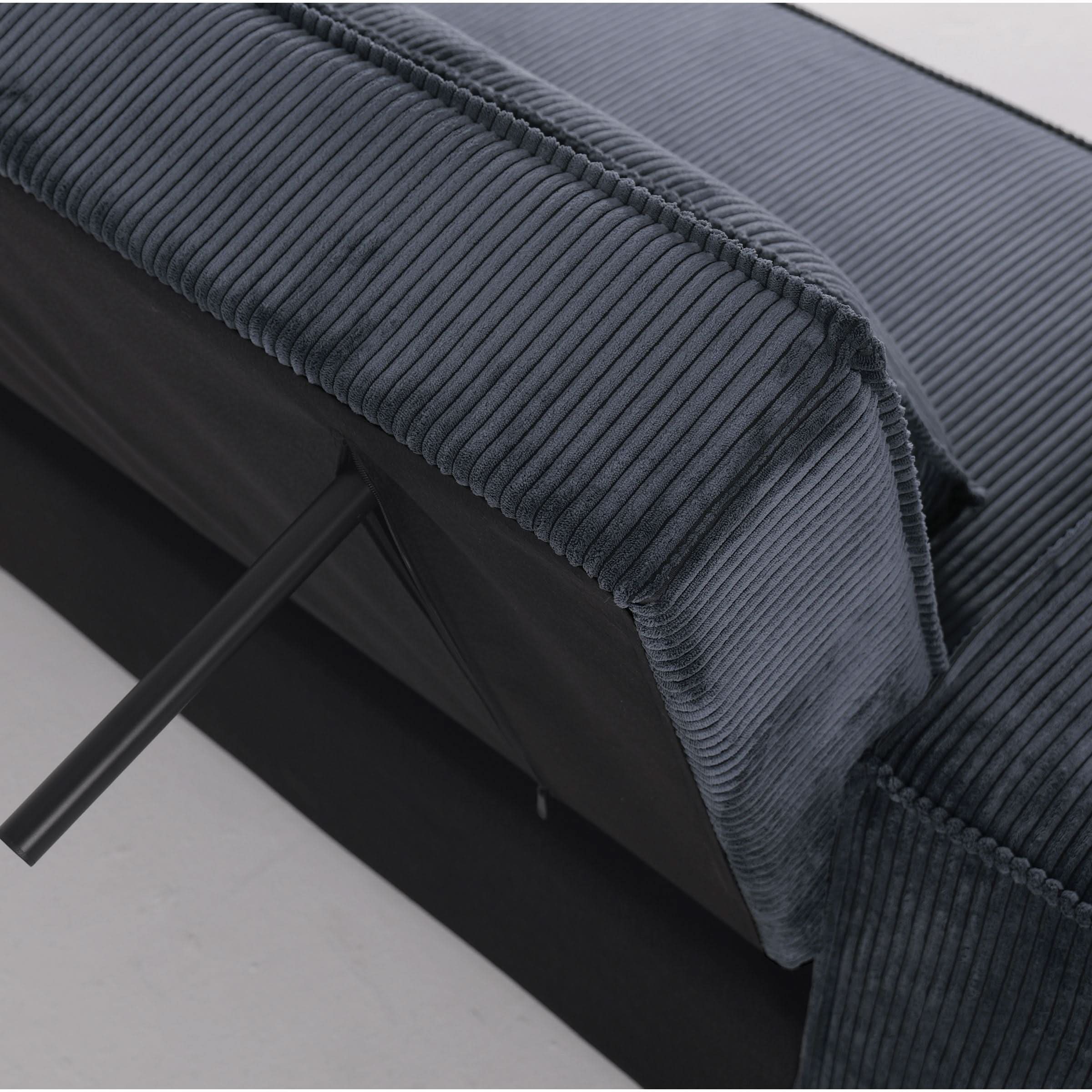 Caramel & Deep Blue Corduroy Sofa Bed with Adjustable Backrest and Spring Coil Support