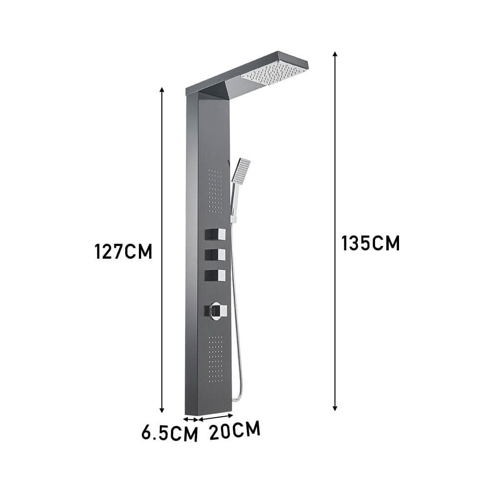 135cm H Bathroom Black Shower Tower Panel with 2 Large Body Jets & Hand Shower