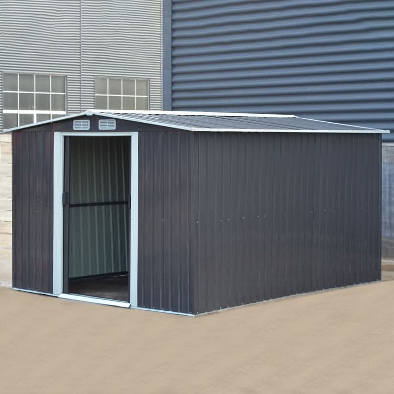 Waterproof 6x8/8x8/10x8/12x10ft Metal Shed with Gable Roof Charcoal Black/Green