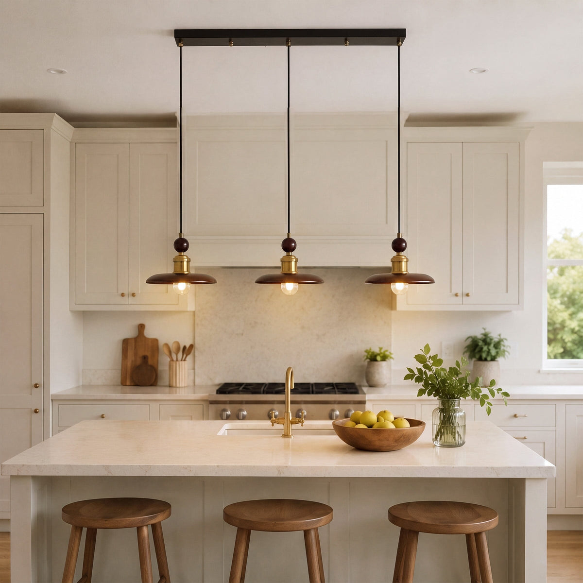 3-Light Walnut Wood Mini Pendant Light | E27 Ceiling Lamp