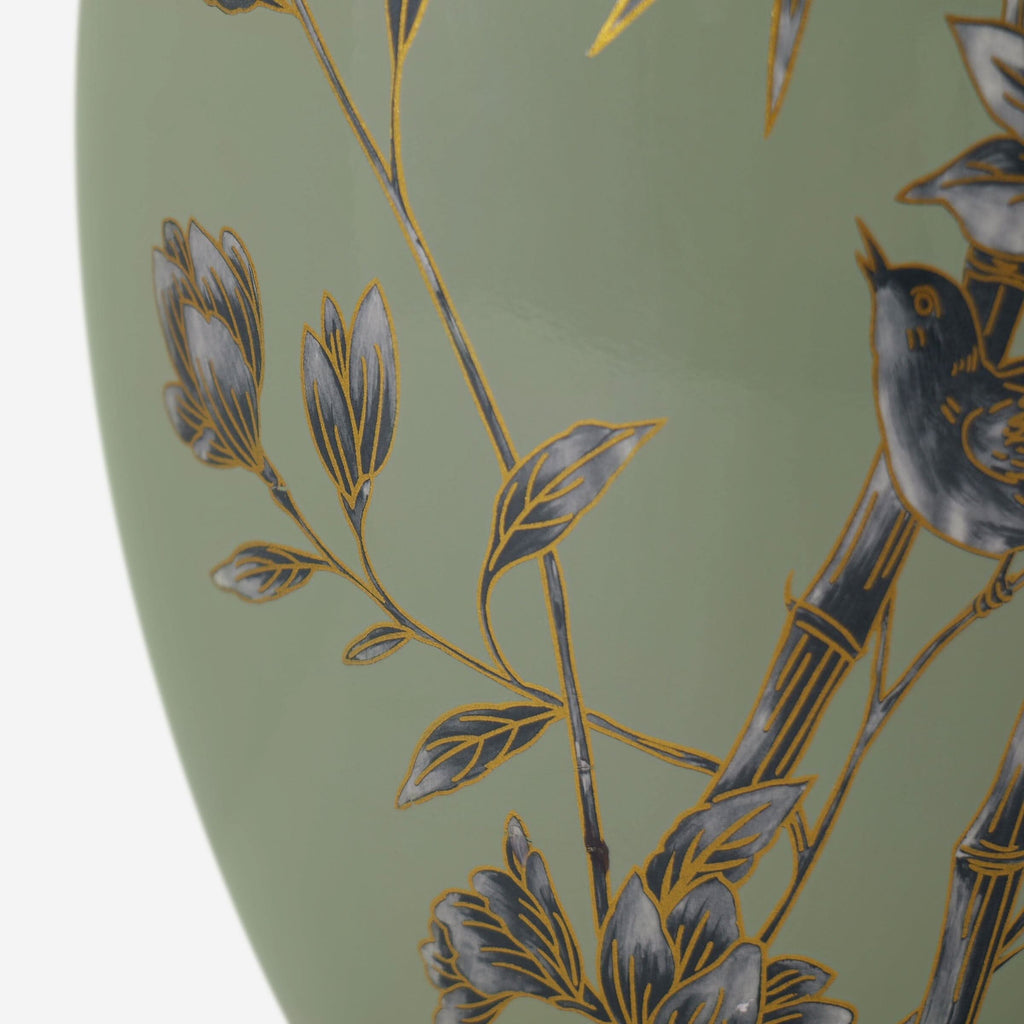 Lightsin Green Bamboo & Bird Ceramic Table Lamp with Seamless Dimming