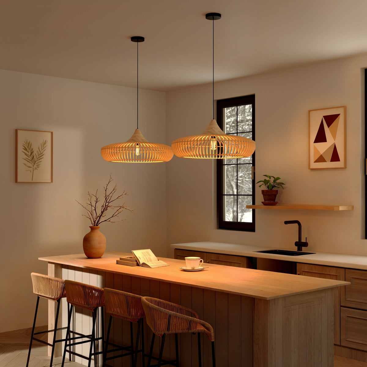 Lightsin Shadome Handcrafted Wooden Kitchen Pendant Light