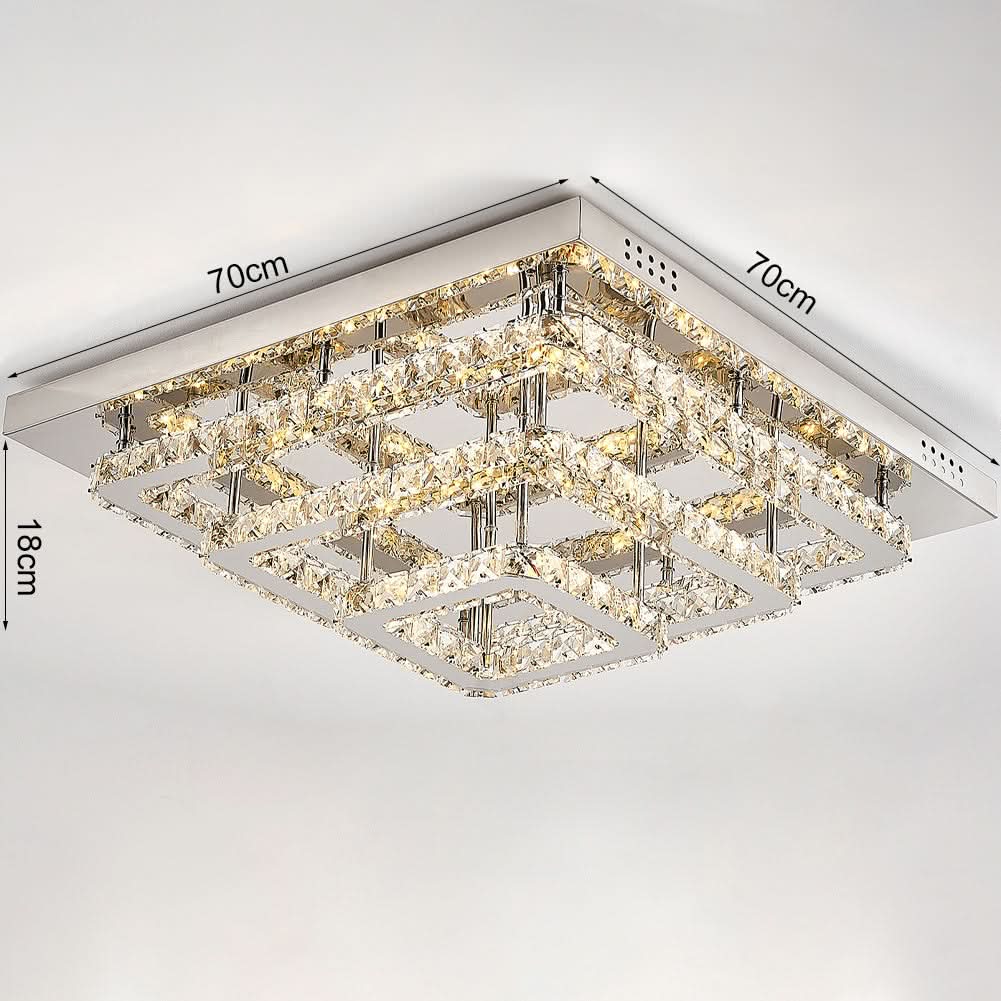 96w LED Ceiling Light 70 x 70 cm Square 3 Tier Crystal Chandelier