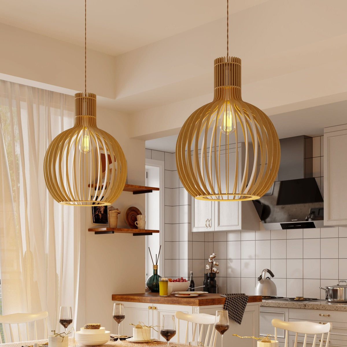 Lightsin Shadome-Scandinavian LED Wooden Birdcage Pendant Light