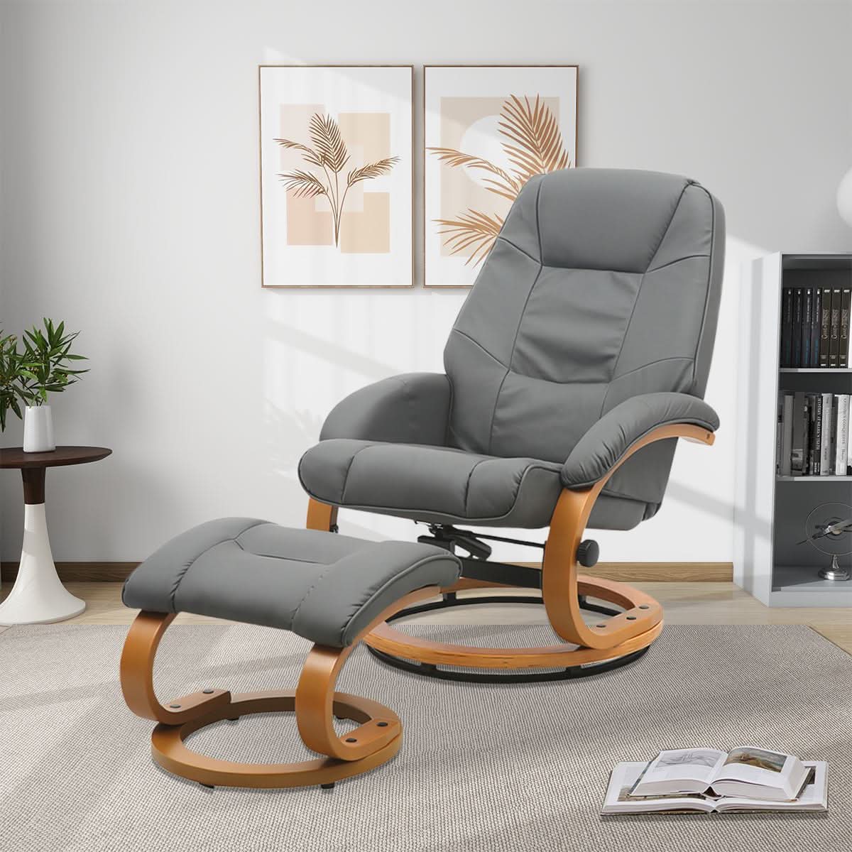 Leather Recliner Armchair with Footstool PU High Back