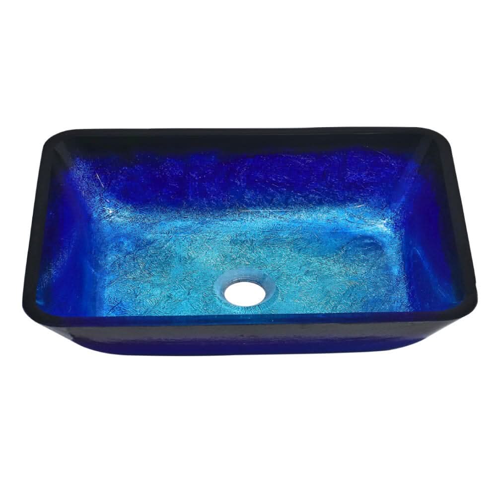 Golden/Blue Tempered Glass Bathroom Art Design Sink