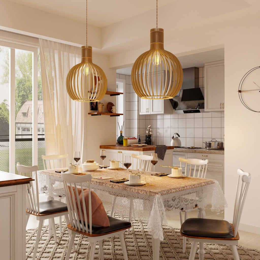 Lightsin Shadome-Scandinavian LED Wooden Birdcage Pendant Light