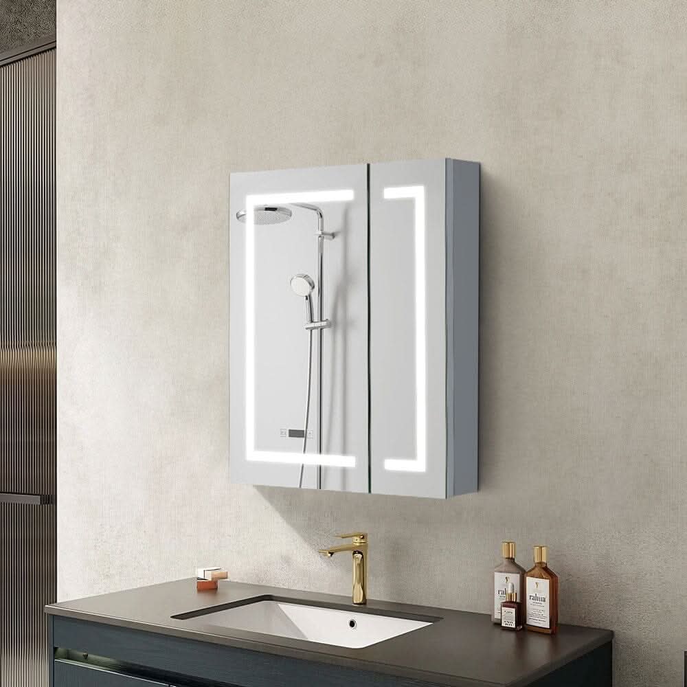 Frameless 2-Door LED Mirror Cabinet with Clock Display