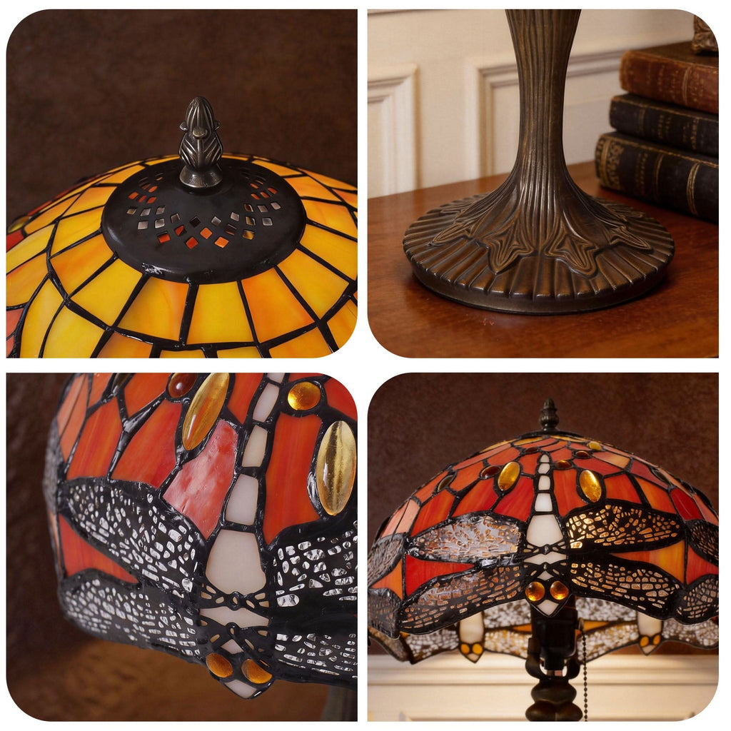 Lightin Tiffany Table Lamp | Handcrafted Stained Glass Dragonfly Series