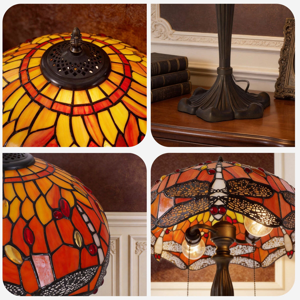 Lightin Tiffany Table Lamp | Handcrafted Stained Glass Dragonfly Series
