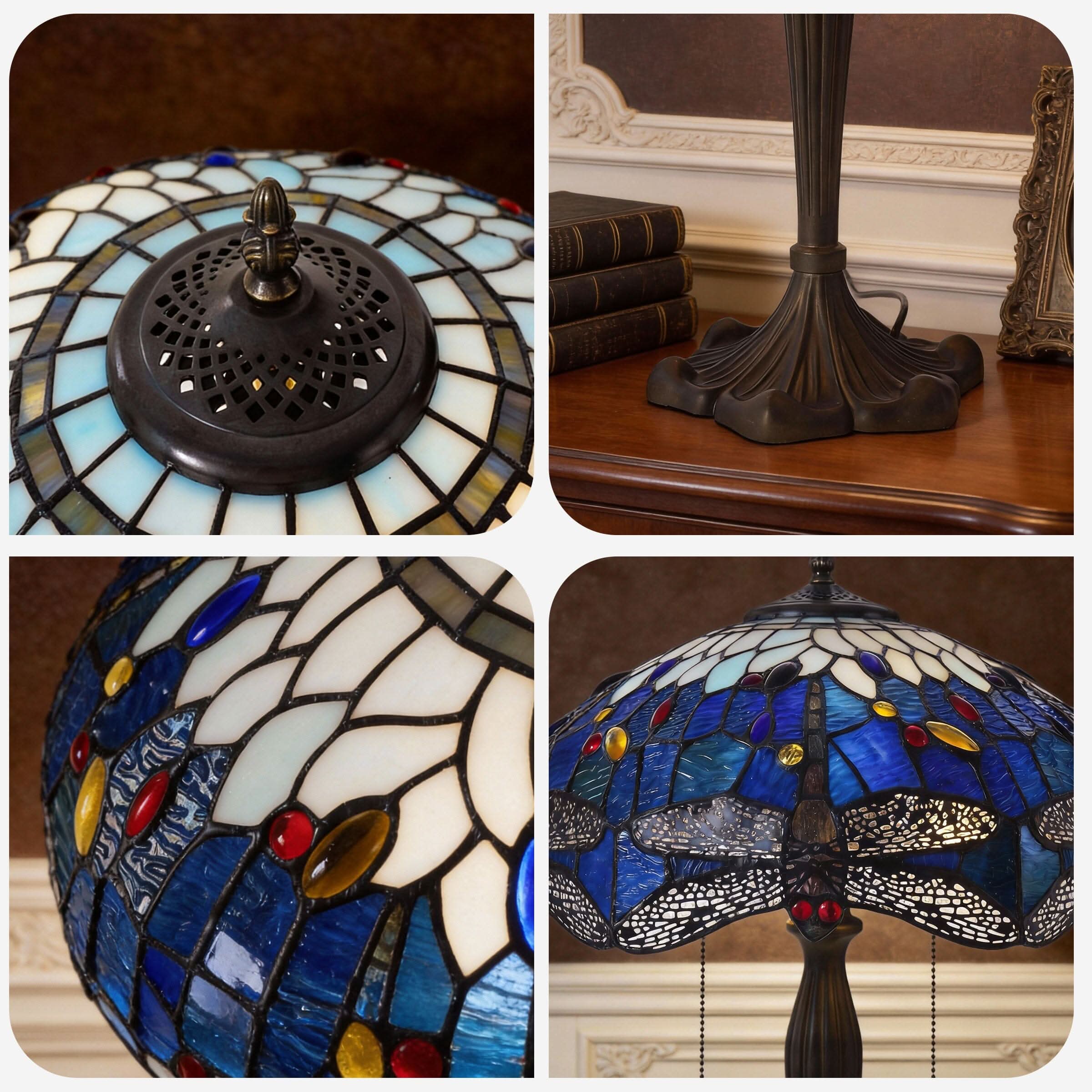 Lightin Tiffany Table Lamp | Handcrafted Stained Glass Dragonfly Series